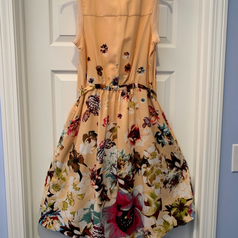 Vera Wang sleeveless dress with colorful asymmetrical flowers